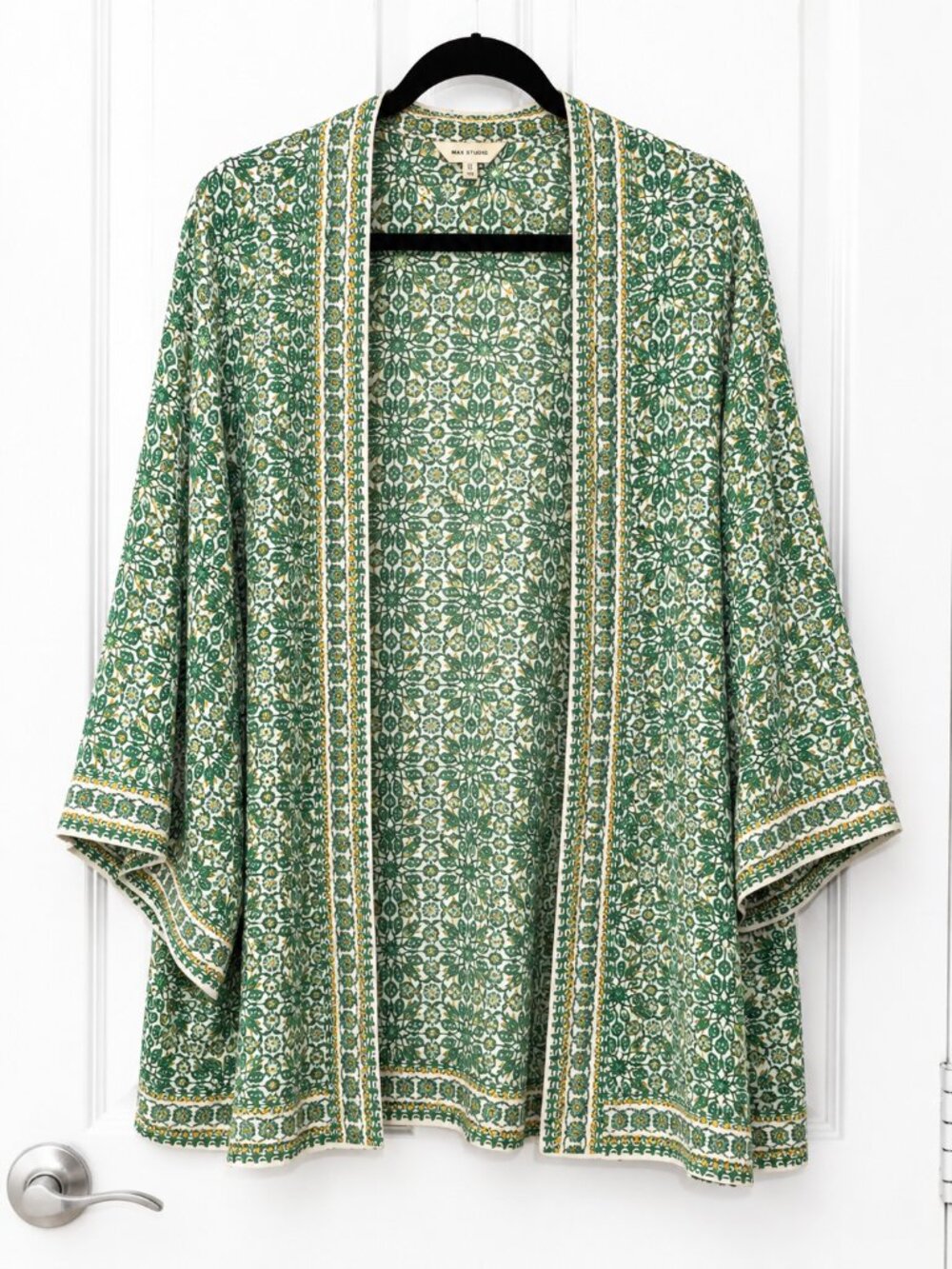 Max Studio Green Floral Border Print Kimono Duster Plus Size 2X